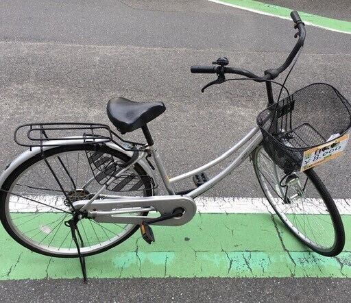 自転車　荷台有り　シルバー　通勤　通学