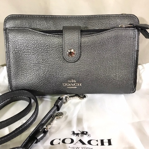 COACH コーチ メタリックグレー 斜めがけショルダーウォレットポーチバッグ ノア ポップアップ メッセンジャー カラーブロック C1732 59953