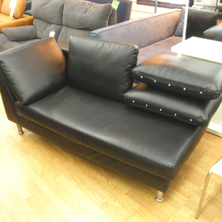 2人掛け カウチソファ 幅150 座面高さ40㎝ 合皮 ブラック