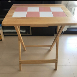 ☆ピンク×白タイル♡ナチュラル木 テーブル♡
