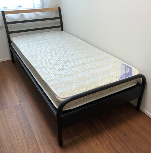 未使用品 シングルベッド ウッドスプリング スチールフレーム + i dream マットレス すのこベッド