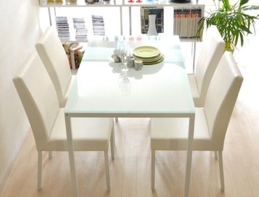 ダイニングテーブルセット 4人掛け 白 ホワイト ガラステーブル