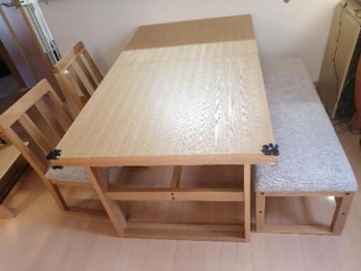 ※引渡し決定※　ニトリ　木目調ダイニングテーブル　椅子　ベンチ　IKEA　キッズチェアセット　５人