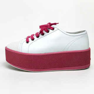 【美品】PRADA プラダ 厚底　バイカラー シューズ　靴 スニーカー レザー ピンク ピンク レディース 美品】PRADA プラダ 厚底 バイカラー シューズ 靴 スニーカー レザー