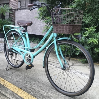 自転車　タイヤ26インチ　色グリーン　6段変速式