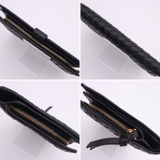 《BOTTEGA VENETA/イントレチャート 二つ折り長財布》ABランク 黒