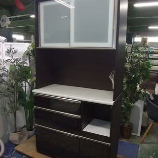 R1455) ニトリ キッチンボード アルミナ2 100KB DBR 2016年製! 食器棚 店頭取引大歓迎♪