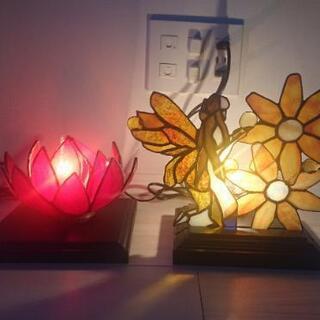 【ステンドグラス ランプ】赤い蓮×1点&蝶の妖精と花×1点 