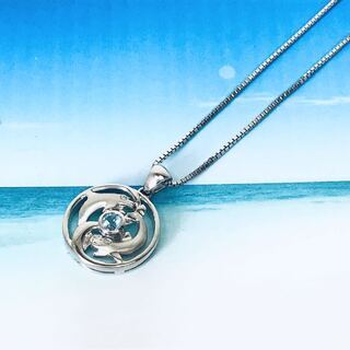 ◆ハワイ直輸入◆手渡し特価◆アーティスティカ/ペンダント/WAVES WISHES DOLPHINS/シルバー925+プラチナ/ブルートパーズ/ダイヤ◆0102t ◇ハワイ直輸入◇手渡し特価◇アーティスティカ/ペンダント/WAVES