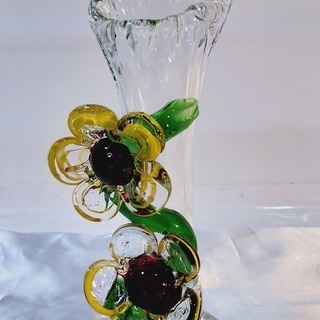 美品　可愛い花瓶　ミニ　手作り　ガラス細工　一輪挿し　横