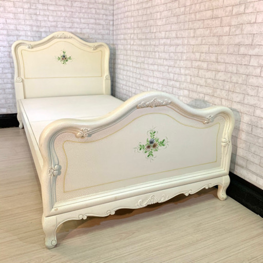 シングルベッド　姫家具　ひび割れ塗装　ハンドペイント　アンティーク風　ロココ調