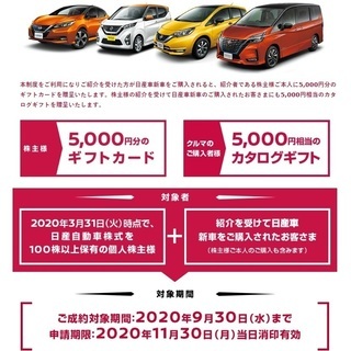 日産自動車　新車購入　紹介票
