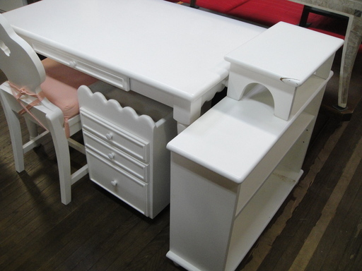 木製デスク５点セット　デスク・袖机・椅子・ブックシェルフ・棚