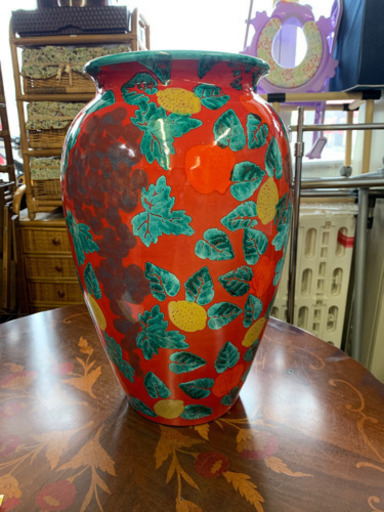 イタリア製 輸入雑貨 傘立て 赤 花柄 陶器 リビングスタジオ 直輸入 壺 花瓶
