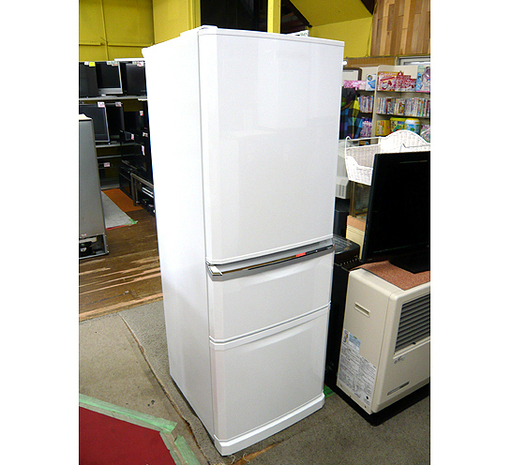 札幌 【3ドア冷蔵庫 335L】2015年製 ミツビシ MR-C34YL 自動製氷付 300Lクラス 左開き ホワイト 白 大型