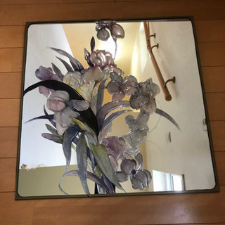 壁掛けミラー ガラス工芸 アヤメ  妖精 昭和レトロ アンティーク
