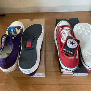 【未使用2点セット】コンバース スニーカー　レッド(27)&パープル(26.5) 未使用2点セット】コンバース スニーカー レッド(27)&パープル(26.5)