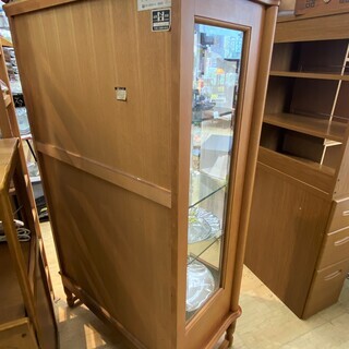 北海道 旭川家具 日家工芸 鍵付き コレクションケース ガラスキャビネット 食器棚★買取帝国 朝霞店