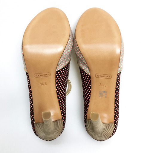 未使用】COACH コーチ 水玉 ドット ヒール 靴 パンプス キャンバス