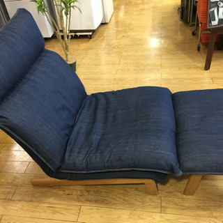 7/27 値下げ! 超美品! 無印良品 1シーター ハイバックリクライニングソファ+オットマン デニム オーク材 現行品　使用期間3か月のみ!