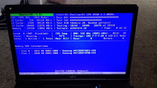 ノートパソコン win10x64 fujitu A552/E pentium b940 mem3G SSD120GB
