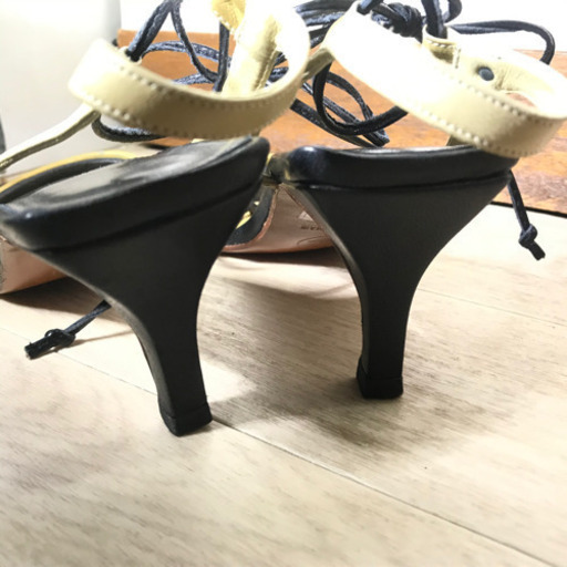 CHANEL シャネル レザーリボン 白黒 ストラップ ココマーク サンダル