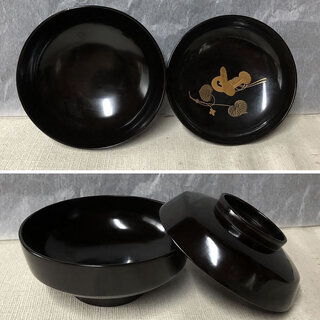 c760 漆塗 吸物椀 10客 高蒔絵 木製 漆器 汁椀 時代 懐石道具 合わせ箱(在銘)