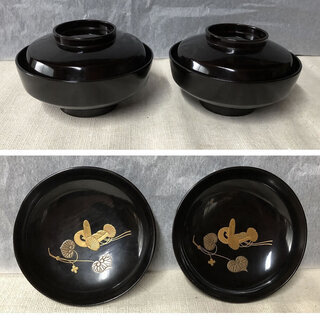 c760 漆塗 吸物椀 10客 高蒔絵 木製 漆器 汁椀 時代 懐石道具 合わせ箱(在銘)
