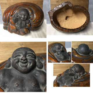 c792 大樋焼 布袋様 布袋さん 「大樋」印あり 布袋 布袋尊像 合わせ箱