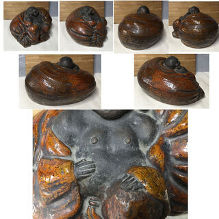 c792 大樋焼 布袋様 布袋さん 「大樋」印あり 布袋 布袋尊像 合わせ箱