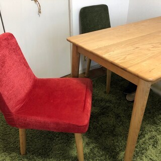 【あげます！】ダイニングテーブル　緑と赤の椅子付き！
