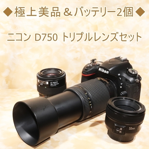 ◇極上美品＆バッテリー2個◇ニコン D750 トリプルレンズセット