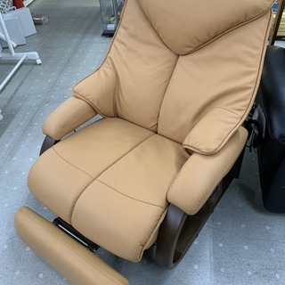 ★高級家具　富士ファニチャー/FUJI　FURNITURE　本革　回転式リクライニングチェア　レバー式