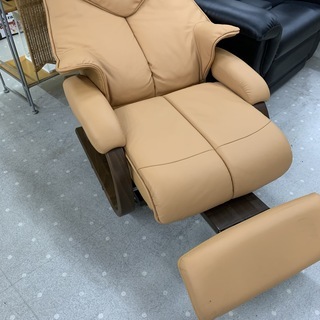 ★高級家具　富士ファニチャー/FUJI　FURNITURE　本革　回転式リクライニングチェア　レバー式
