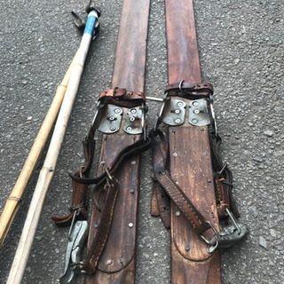 アンティークスキーセット、レトロなスキー、竹ストック、昭和レトロスキー