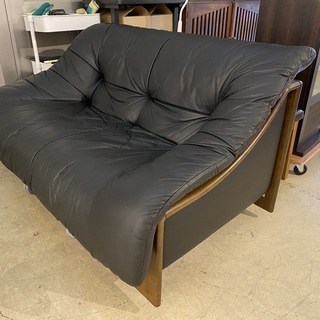 ソファ ソファー 朝日木工 本革 2P 2人掛け 黒 中古品