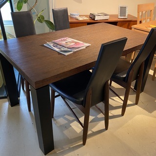 ミキモク ダイニングテーブルセット テーブル チェア 5点セット 茶×黒 中古品