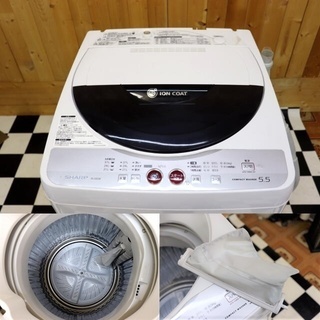 配達込み 全自動洗濯機 SHARP ES-GE55K-B 2010年製 5.5kg ブラック系 ...