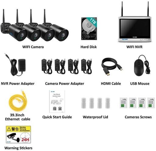 新品未使用 防犯カメラセット ワイヤレスネットカメラ 1TBHDD内蔵 4台