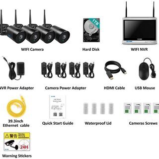 新品未使用 防犯カメラセット ワイヤレスネットカメラ 1TBHDD内蔵 4台カメラ 屋外 防水防塵 200万画素 モニター付き アラーム警報 遠隔監視