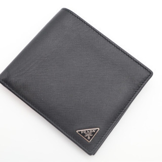 《PRADA/サフィアーノ 二つ折り 財布》ブラック  ロゴ Bランク 箱 冊子