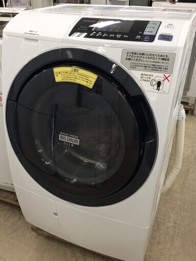 J361 2か月保証付き！HITACHI 日立 ドラム式洗濯乾燥機 BD-SG100AL ヒートリサイクル 風アイロン ビッグドラム スリム 10kg ホワイト 2016年製 クリーニング 動作確認済み