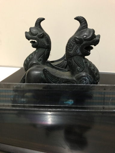 銅製獅子 麒麟 進廣源 置物 細密彫 時代 骨董 古美術品