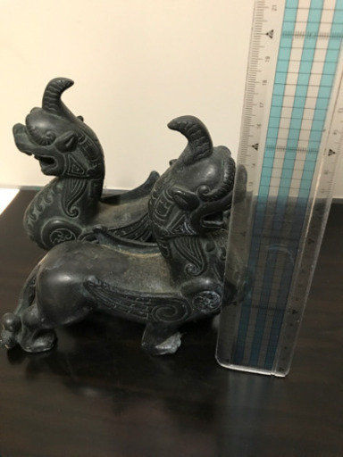 銅製獅子 麒麟 進廣源 置物 細密彫 時代 骨董 古美術品