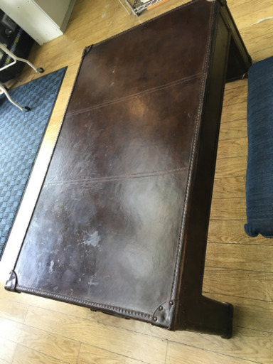 9/2 値下げ! 定価約21万円 HALO ヴィンテージstyle センターテーブル SLAB COFFEE TABLE 牛革 イギリス家具 ハロ トランク型