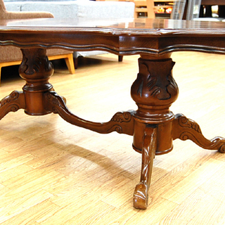 象嵌細工 テーブル 幅140.5×奥行74.5×高さ50cm 猫脚 象嵌 木の葉