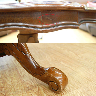 象嵌細工 テーブル 幅140.5×奥行74.5×高さ50cm 猫脚 象嵌 木の葉