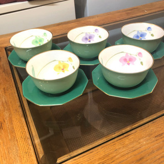 香蘭社 五草花 湯のみ、茶托 5客セット【新品】