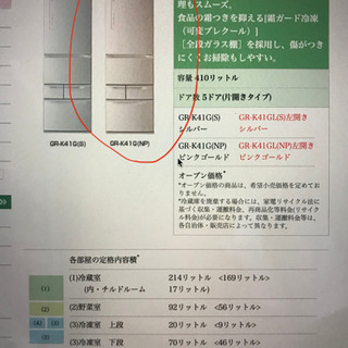 5ドア　容量410リットル　冷蔵庫　GP-K41G (NP)