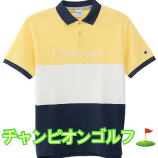 品薄　チャンピオンゴルフウェア メンズ パネルボーダー半袖ポロシャツ　ネイビー の画像